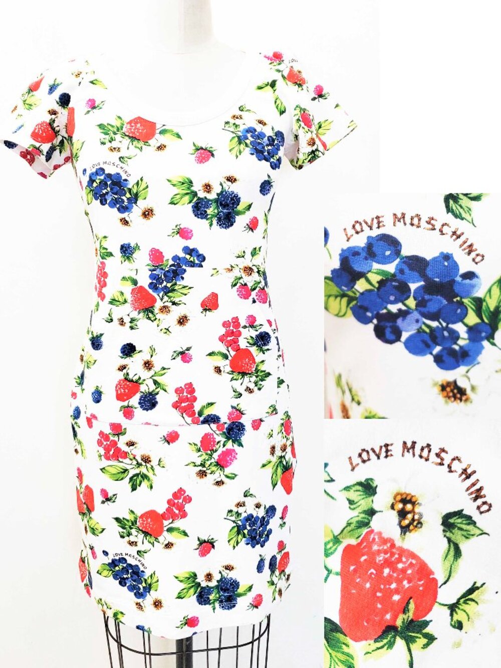 Love Moschino Women's Fruttini Berries Printed Jersey Cotton Pocket Dress